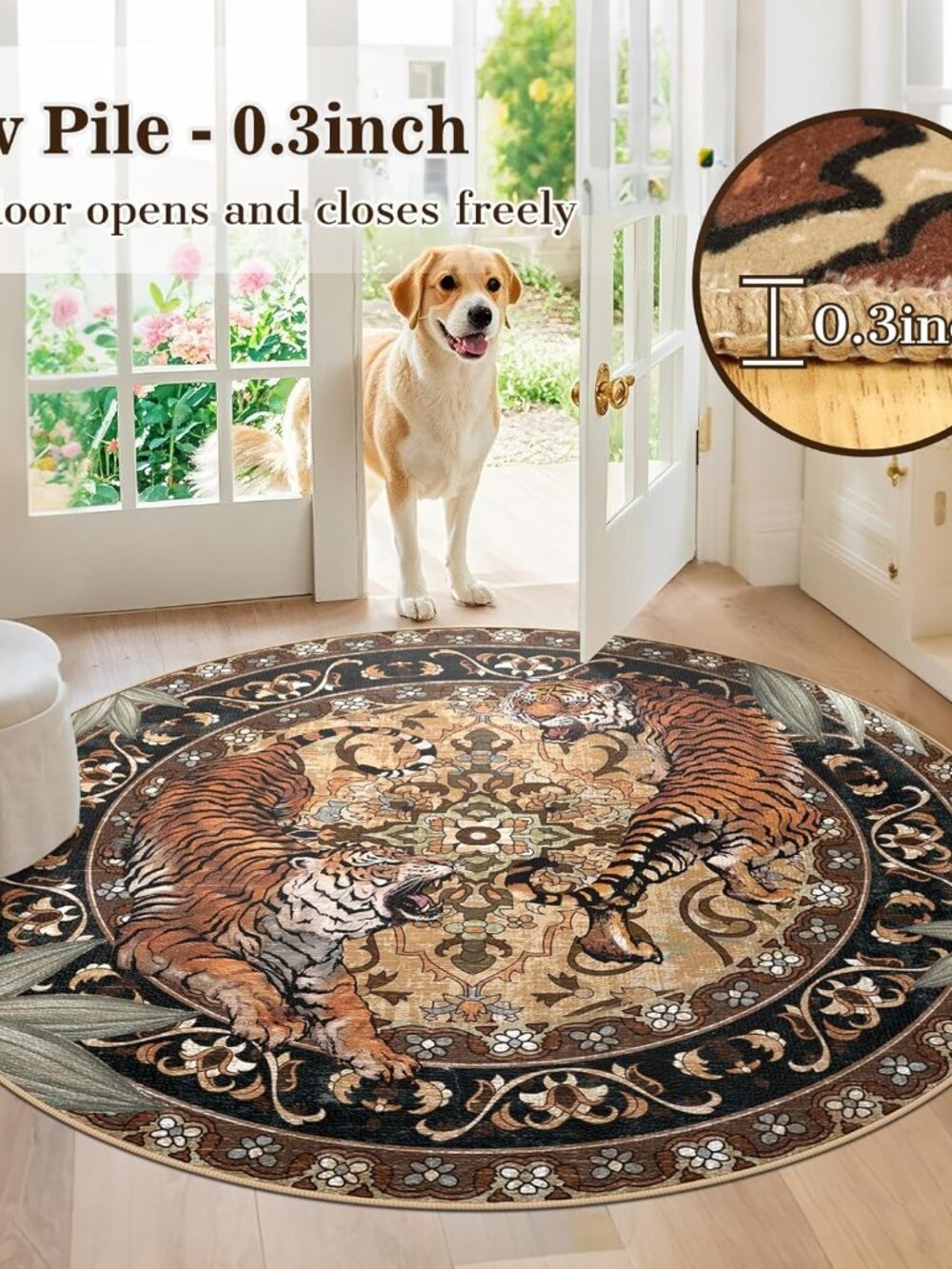 Round Tiger Area Rug 6ft - Picture 7 of 9